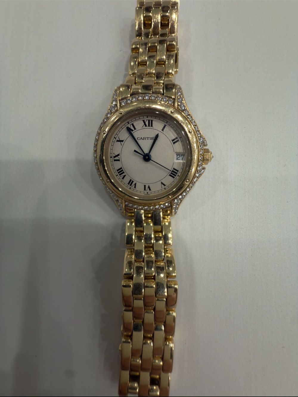 Cartier 18 karat Gold Cougar Watch with White Dial, Blue Hands and diamonds. - Picture 4 of 14